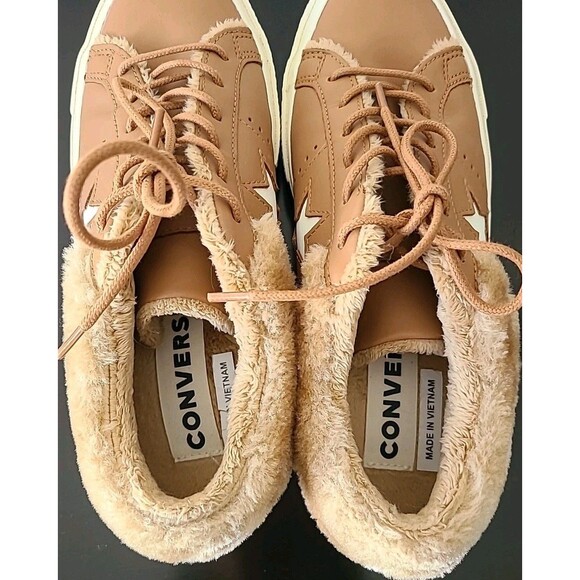 NWOB Converse Unisex One Star Tan Leather Fur Fleece Ox Jack Purcell M-7 W-9 - Picture 6 of 9